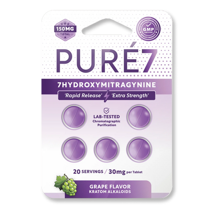 Pure 7-Hydroxymitragynine Grape 30mg Tablets - 5 Count.