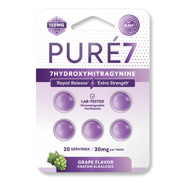 Pure 7-Hydroxymitragynine Grape 30mg Tablets - 5 Count.
