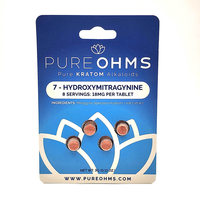 Pure Ohmz 7-Hydroxymitragynine Kratom Tablets 4 Count 18mg.
