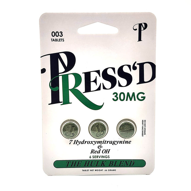 Pressd The Hulk Blend 7-Hydroxymitragynine Red OH 30mg 3 Tablets.