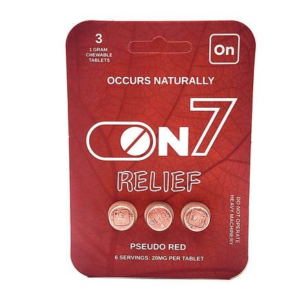 On7 Relief Pseudo Red Chewable Tablets 3 Count 20mg.