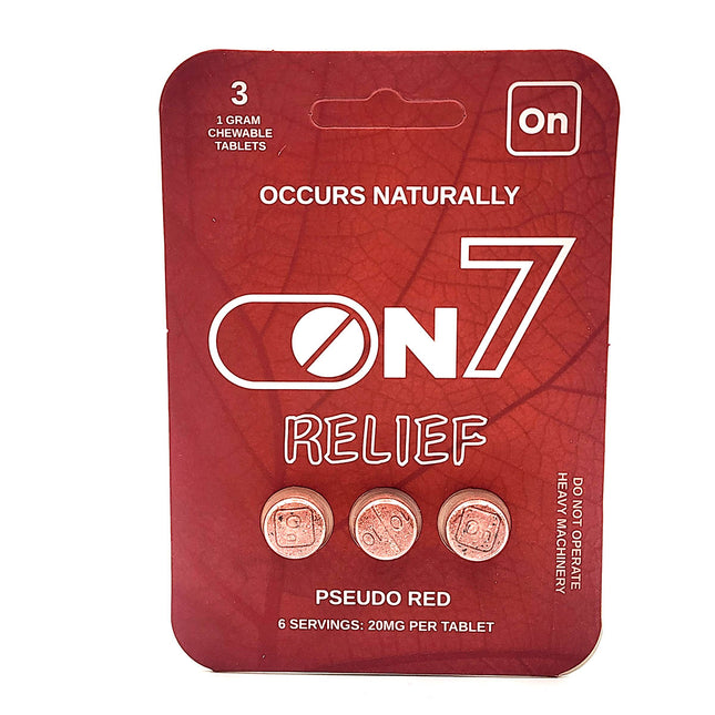 On7 Relief Pseudo Red Chewable Tablets 3 Count 20mg.