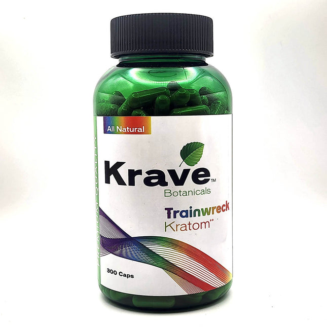 Krave Trainwreck Kratom Capsules 300 Count.