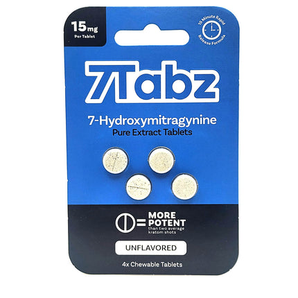 7Tabz 7-Hydroxymitragynine Unflavored 4 Count 15mg Chewable Tablets.