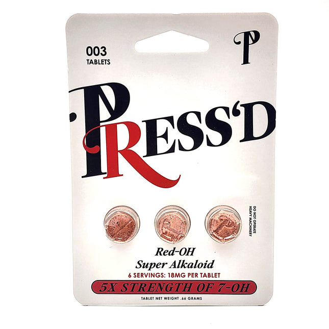 Pressd Red OH Super Alkaloid 5x Strength 18mg 3 Tablets.