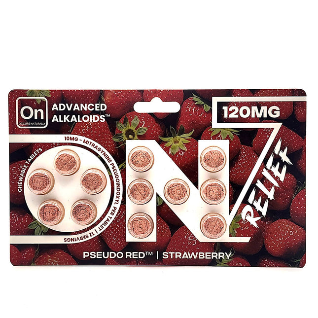 On7 Relief Pseudo Red Strawberry Chewable Tablets 120mg.