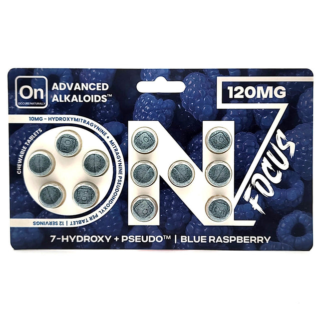 On7 Focus 7-Hydroxy Pseudo Blue Raspberry Chewable Tablets 120mg.