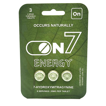 On7 Energy 7-Hydroxymitragynine Chewable Tablets 3 Count 20mg.