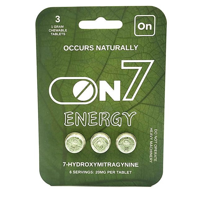 On7 Energy 7-Hydroxymitragynine Chewable Tablets 3 Count 20mg.
