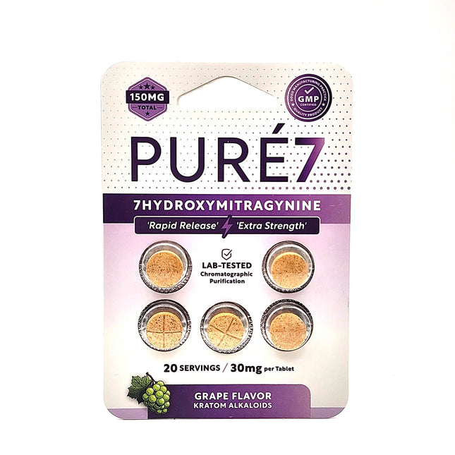 Pure 7-Hydroxymitragynine Grape 30mg Tablets - 5 Count.