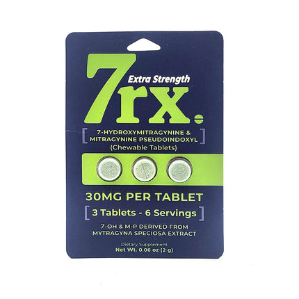 7RX Extra Strength 7-Hydroxymitragynine Pseudoindoxyl Tablets 30mg.