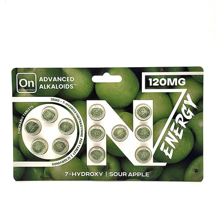 On7 Energy 7-Hydroxy Sour Apple Chewable Tablets 120mg.