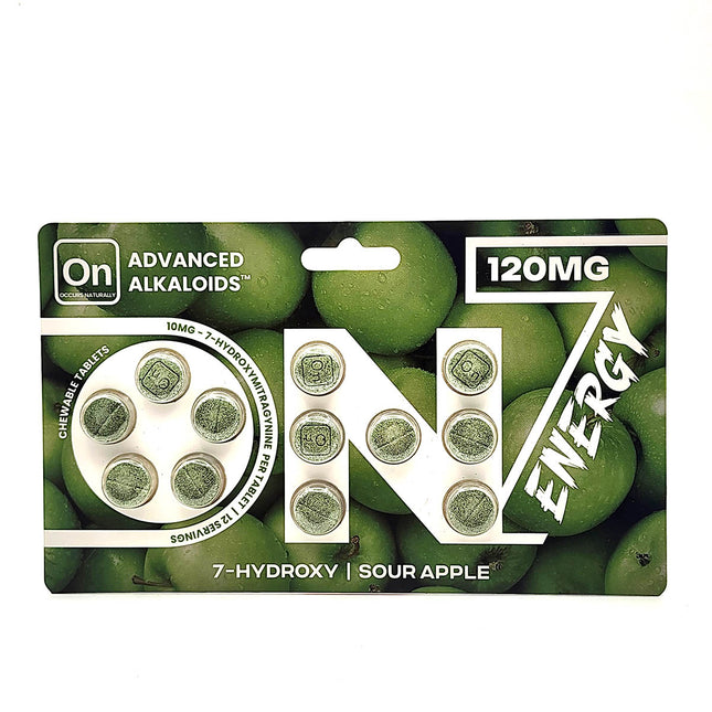 On7 Energy 7-Hydroxy Sour Apple Chewable Tablets 120mg.
