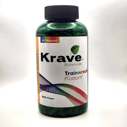Krave Trainwreck Kratom Capsules 500 Count.