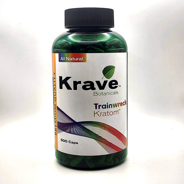 Krave Trainwreck Kratom Capsules 500 Count.