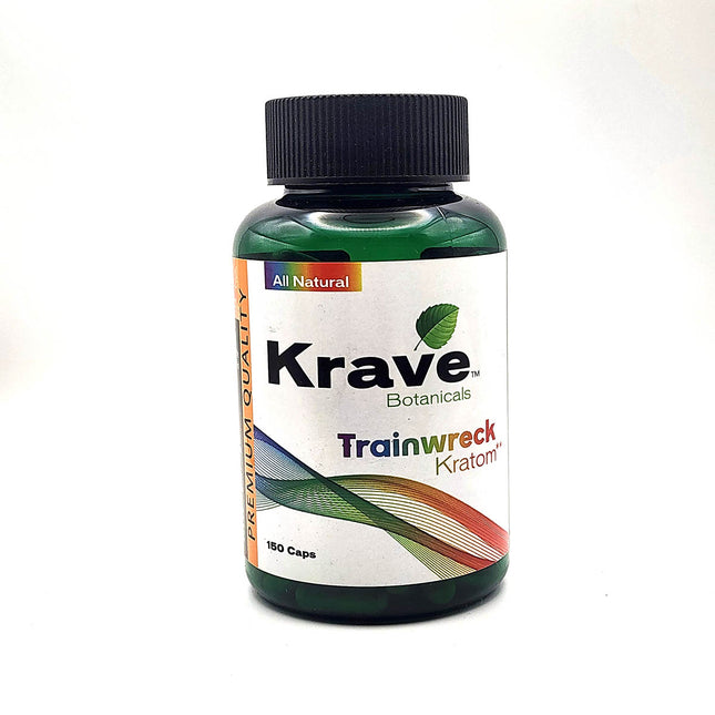 Krave Trainwreck Kratom Capsules 150 Count.