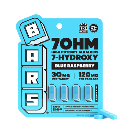 Tre House Bars 7OHM High Potency Alkaloids 7-Hydroxy 4 Count Tablets 30MG.
