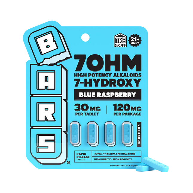 Tre House Bars 7OHM High Potency Alkaloids 7-Hydroxy 4 Count Tablets 30MG.