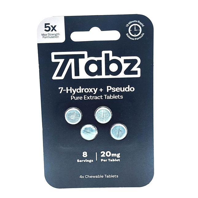 7Tabz 5x Max Strength 7-Hydroxy Pseudo Blend 4 Count 20mg Chewable Tablets.