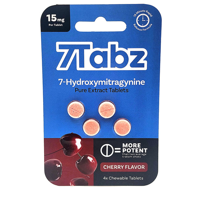7Tabz 7-Hydroxymitragynine Cherry Flavor 4 Count 15mg Chewable Tablets.