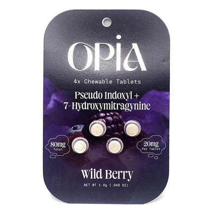 Opia Wild Berry Pseudoindoxyl 7-Hydroxymitragynine Chewable Tablets 80mg.