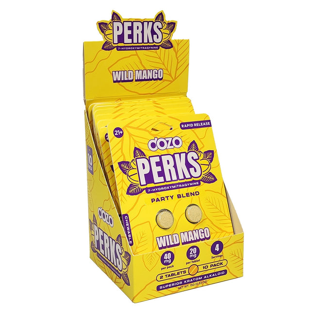 Dozo Perks Kratom Party Blend 7-Hydroxymitragynine - 2-pack box of 10 - Wild Mango.