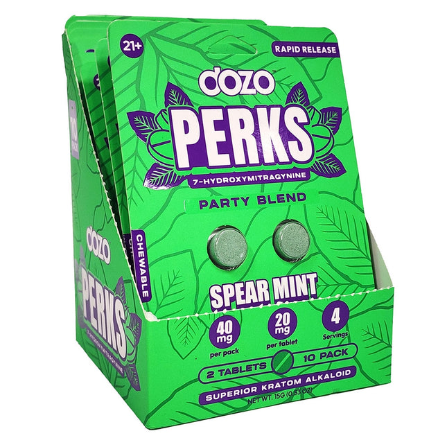Dozo Perks Kratom Party Blend 7-Hydroxymitragynine - 2-pack box of 10 - Spearmint.