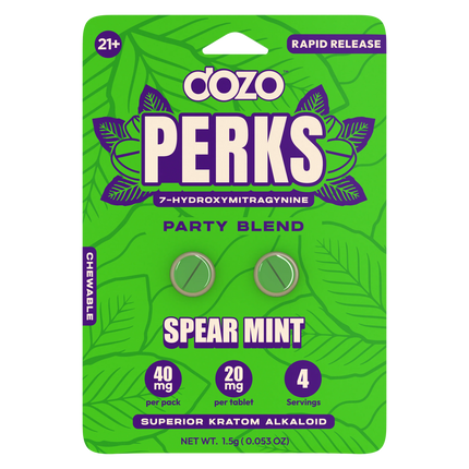 Dozo Perks Kratom Party Blend 7-Hydroxymitragynine - 2-pack box of 10 - Spearmint.