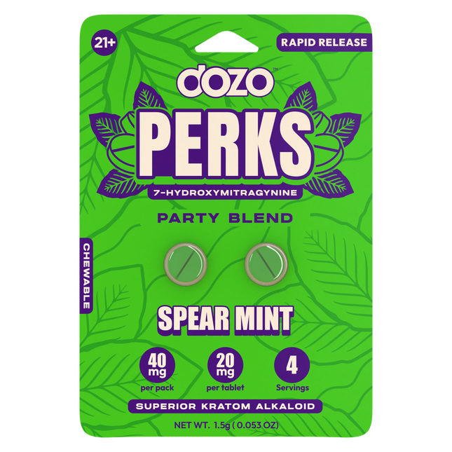 Dozo Perks Kratom Party Blend 7-Hydroxymitragynine - 2-pack box of 10 - Spearmint.