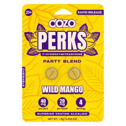 Dozo Perks Kratom Party Blend 7-Hydroxymitragynine - 2-pack box of 10 - Wild Mango.