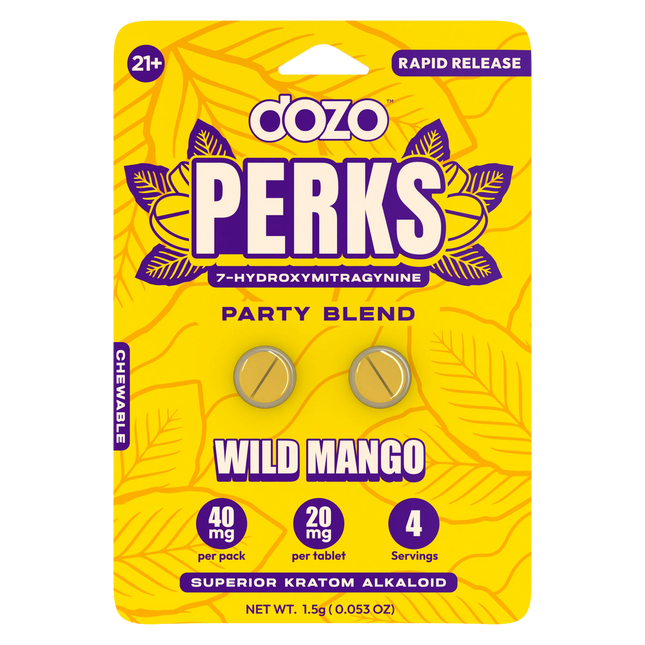 Dozo Perks Kratom Party Blend 7-Hydroxymitragynine - 2-pack box of 10 - Wild Mango.