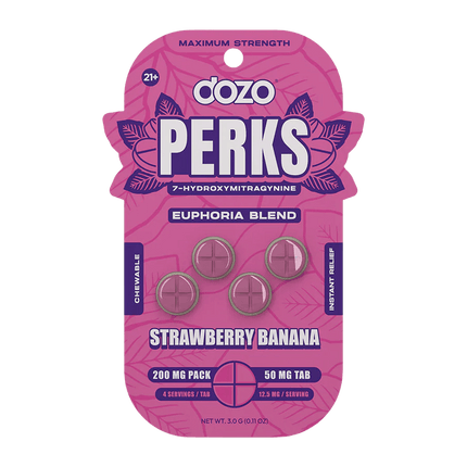 Dozo Perks - Maximum Strength 7-Hydroxymitragynine Tablets: Strawberry Banana Euphoria Blend.