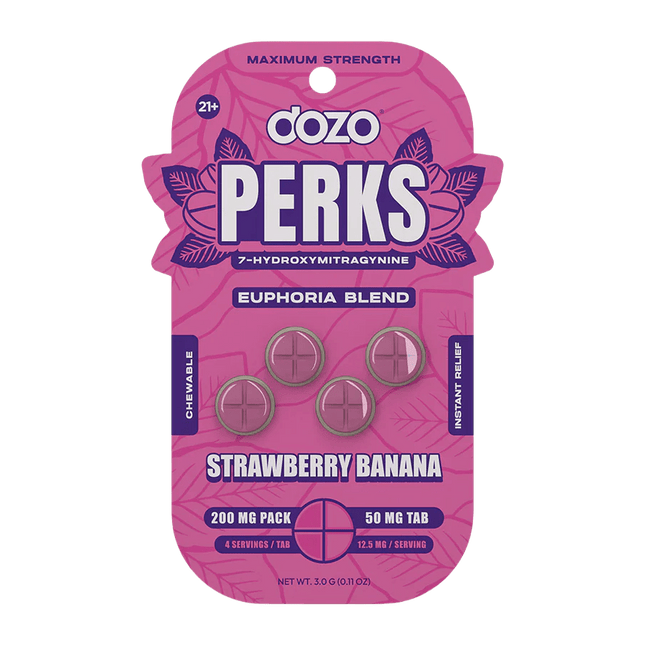 Dozo Perks - Maximum Strength 7-Hydroxymitragynine Tablets: Strawberry Banana Euphoria Blend.
