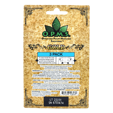 OPMS Gold Kratom Extract Capsules.