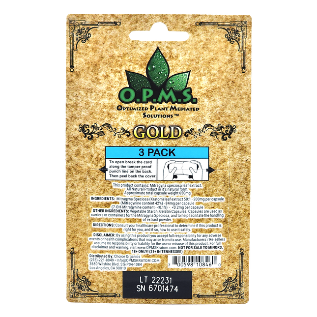 OPMS Gold Kratom Extract Capsules.
