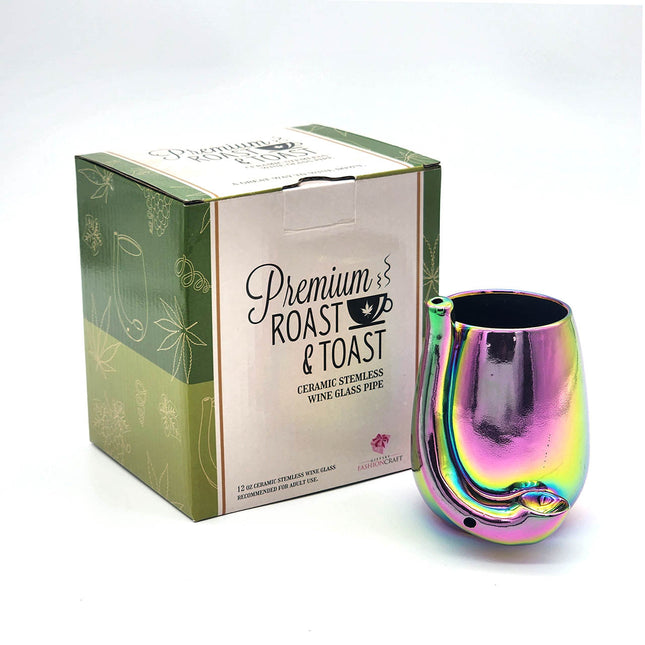 Premium Roast &amp; Toast Ceramic Stemless Wine Glass Pipe.
