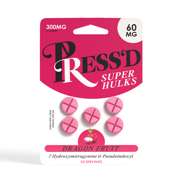 Press'd Super Hulks 60mg Tablets - 5 Pack 300mg - Dragonfruit.