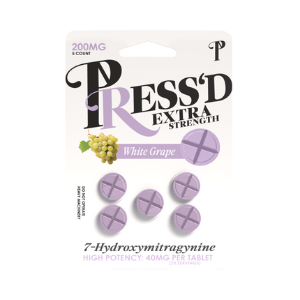 Press'd Extra Strength 40mg 5 Count Tablets (200mg Per Pack ) - White Grape.