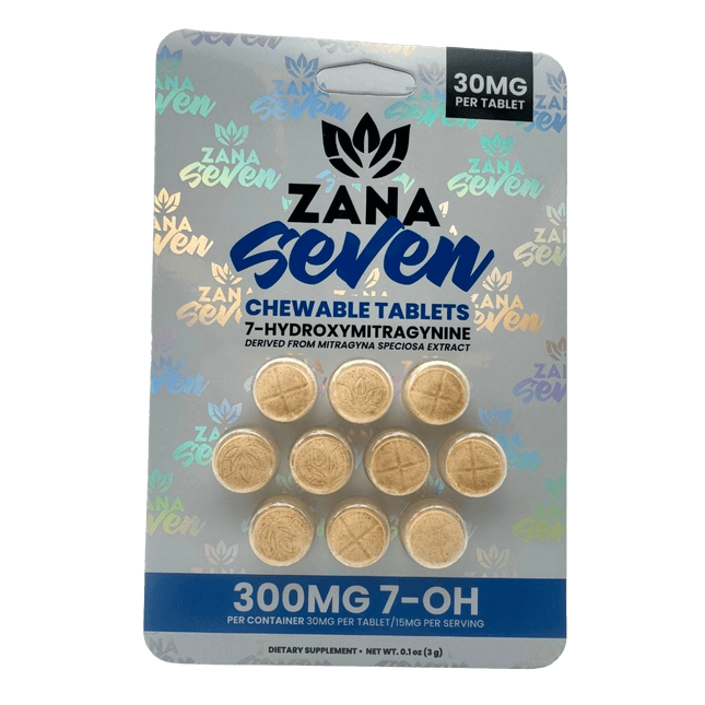 Zana Seven 7-Hydroxymitragynine 10 Count Chewable Tablets - 300mg Total.